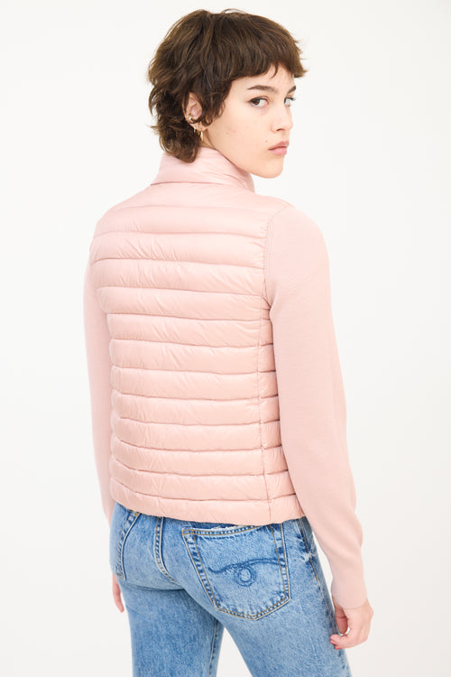 Moncler Pink Wool Sleeve 
Nylon Shell Puffer Jacket