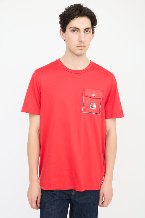 Moncler Red Nylon Logo Pocket T-Shirt