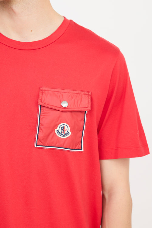 Moncler Red Nylon Logo Pocket T-Shirt