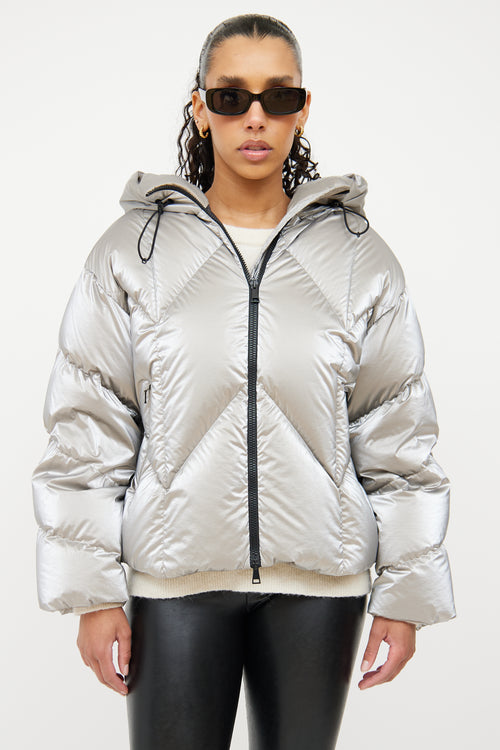 Moncler Silver Down Frele Chevron Jacket