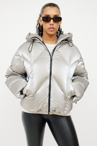 Moncler Silver Down Frele Chevron Jacket