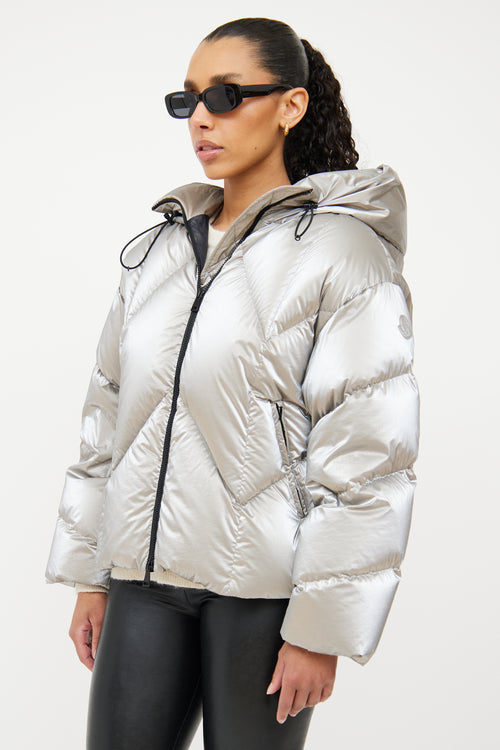 Moncler Silver Down Frele Chevron Jacket