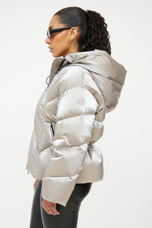 Moncler Silver Down Frele Chevron Jacket