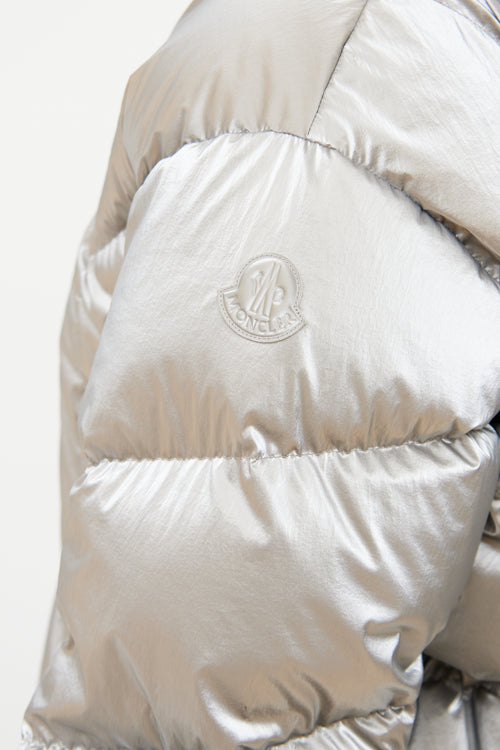 Moncler Silver Down Frele Chevron Jacket