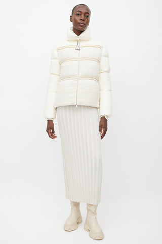 Moncler White Aucun Woven Down Puffer Jacket