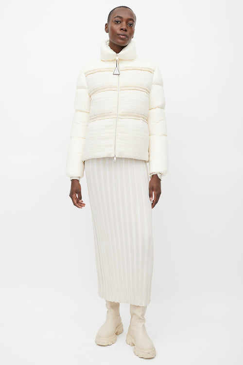 Moncler White Aucun Woven Down Puffer Jacket