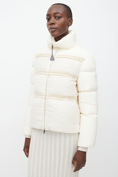 Moncler White Aucun Woven Down Puffer Jacket