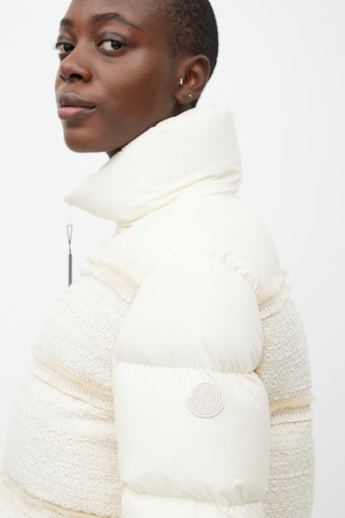 Moncler White Aucun Woven Down Puffer Jacket