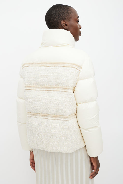 Moncler White Aucun Woven Down Puffer Jacket