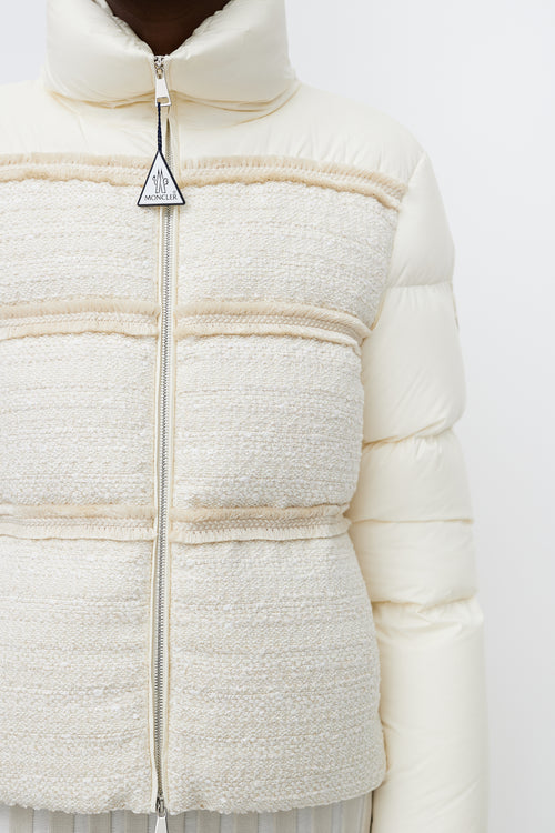 Moncler White Aucun Woven Down Puffer Jacket