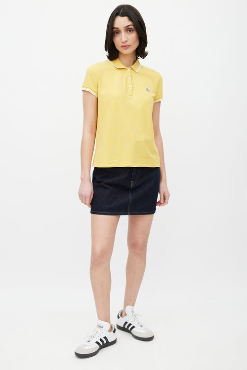 Moncler Yellow 
White Striped Logo Polo