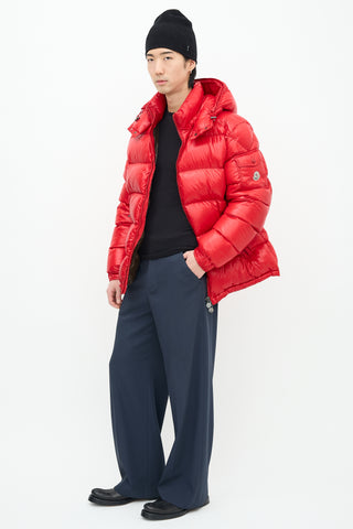 Moncler Red Quilted Nylon Maya Down Jacket