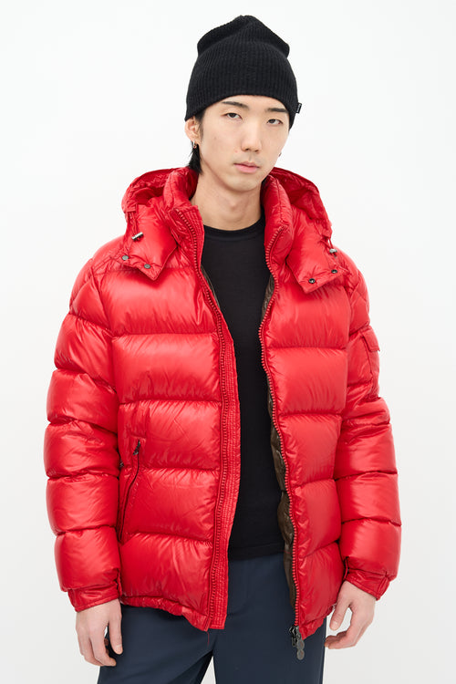 Moncler Red Quilted Nylon Maya Down Jacket