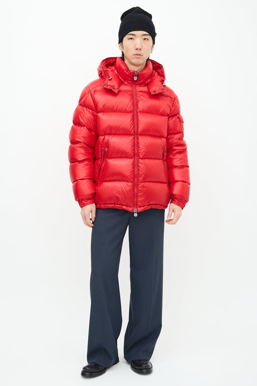 Moncler Red Quilted Nylon Maya Down Jacket