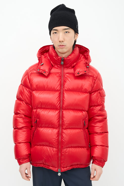 Moncler Red Quilted Nylon Maya Down Jacket