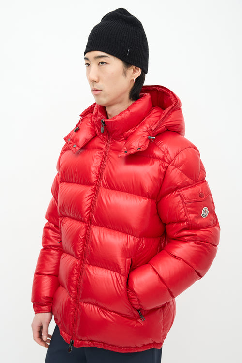 Moncler Red Quilted Nylon Maya Down Jacket