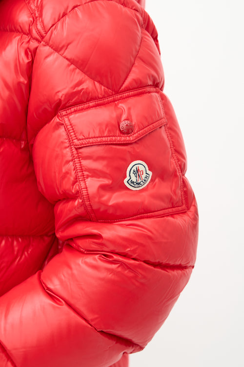 Moncler Red Quilted Nylon Maya Down Jacket