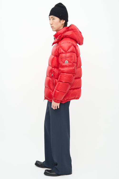 Moncler Red Quilted Nylon Maya Down Jacket