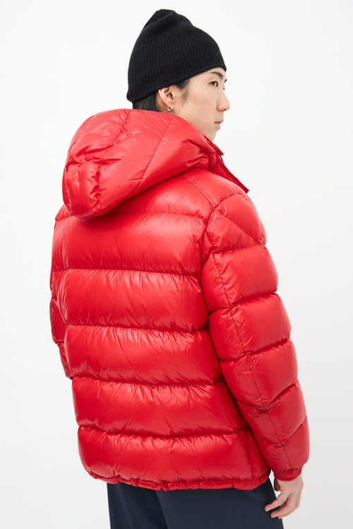 Moncler Red Quilted Nylon Maya Down Jacket