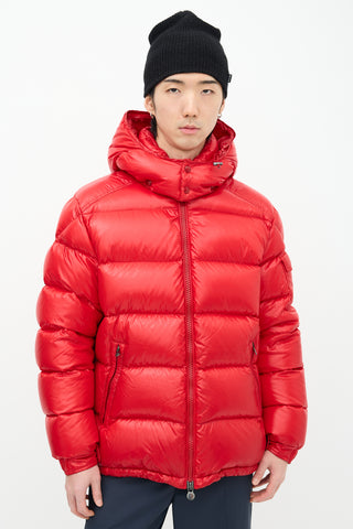 Moncler Red Quilted Nylon Maya Down Jacket