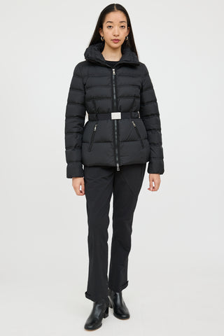 Moncler Black Alouette Down Belted Jacket