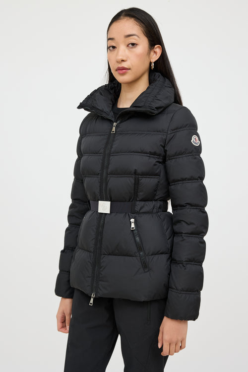 Moncler Black Alouette Down Belted Jacket