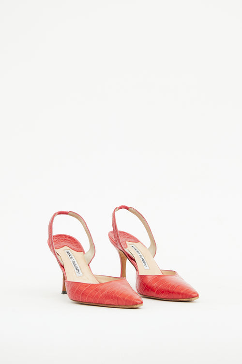 Manolo Blahnik Red Embossed Slingback Heel