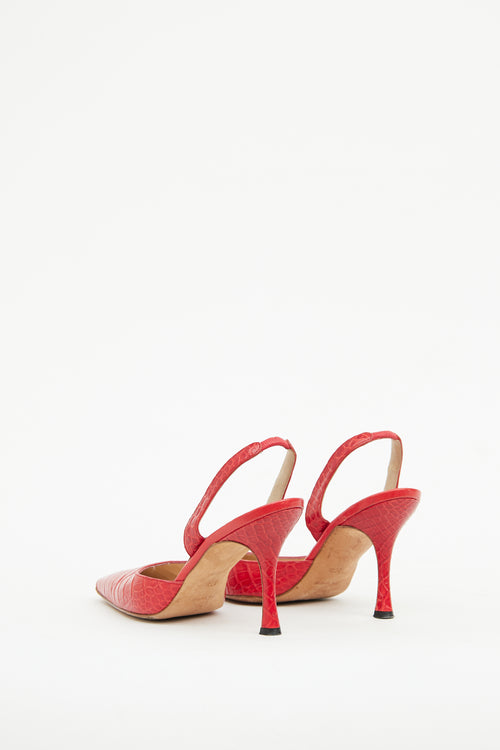 Manolo Blahnik Red Embossed Slingback Heel