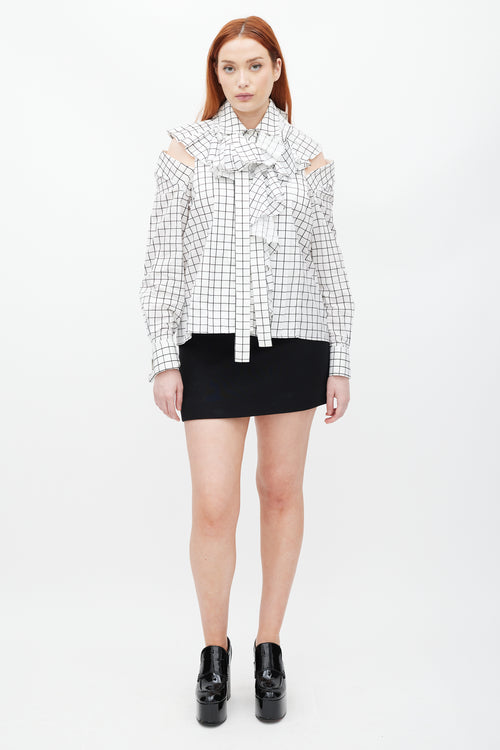 Monse White 
Black Ruffled Windowpane Top