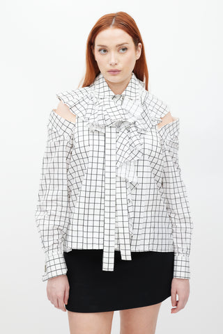 Monse White 
Black Ruffled Windowpane Top