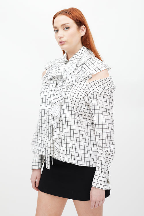 Monse White 
Black Ruffled Windowpane Top