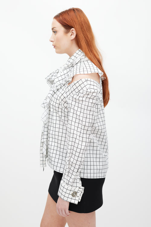 Monse White 
Black Ruffled Windowpane Top