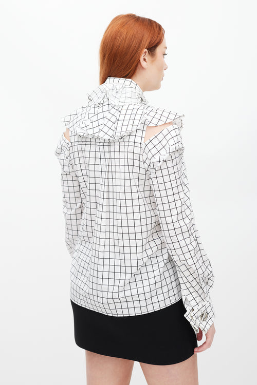 Monse White 
Black Ruffled Windowpane Top