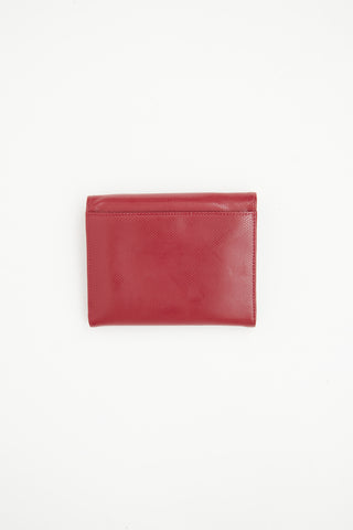 Mont Blanc Red Leather Tri-Fold Snap Wallet