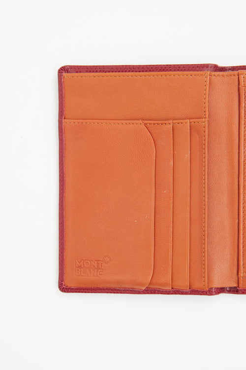 Mont Blanc Red Leather Tri-Fold Snap Wallet