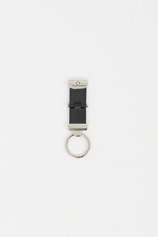 Montblanc Black 
Silver Leather Key Fob Pivot Keychain