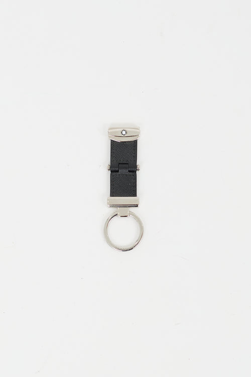 Montblanc Black 
Silver Leather Key Fob Pivot Keychain