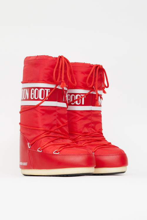 Moon Boot Red Nylon Icon Moon Boot