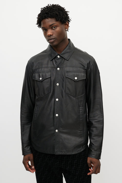 Moose Knuckles Black Leather Shirt Jacket