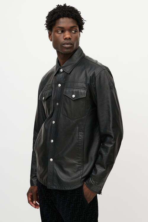 Moose Knuckles Black Leather Shirt Jacket