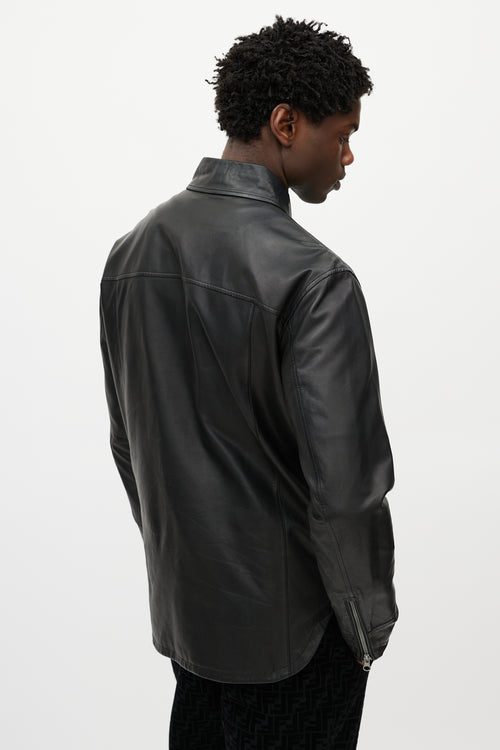 Moose Knuckles Black Leather Shirt Jacket