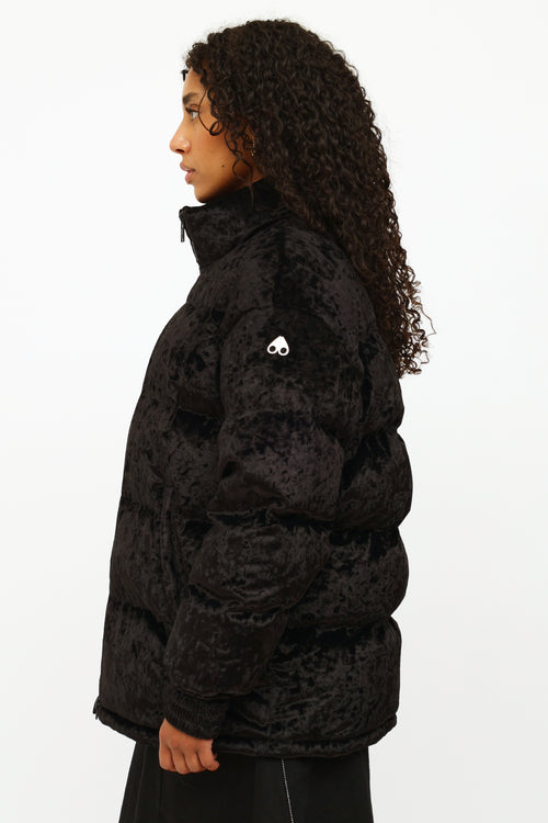 Moose Knuckles Black Velvet Puffer Jacket