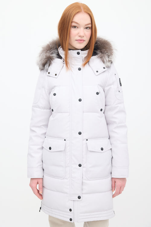 Moose Knuckles Light Grey Down 
Fur Trim Causapscal Parka