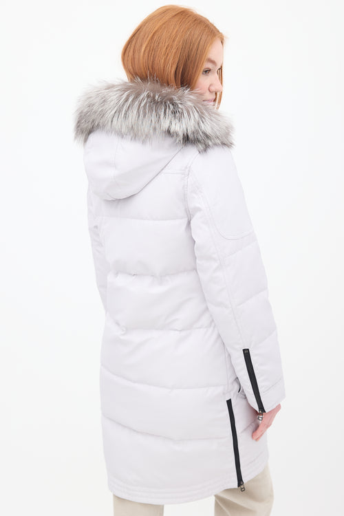 Moose Knuckles Light Grey Down 
Fur Trim Causapscal Parka