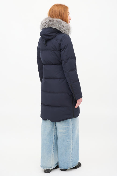 Moose Knuckles Navy Causapscal Down 
Fur Hood Parka Coat