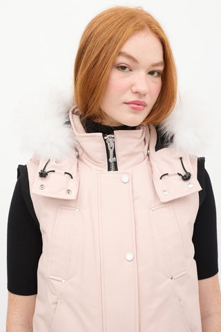 Moose Knuckles Pink Liberty Down 
Fur Hood Vest