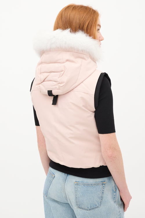 Moose Knuckles Pink Liberty Down 
Fur Hood Vest