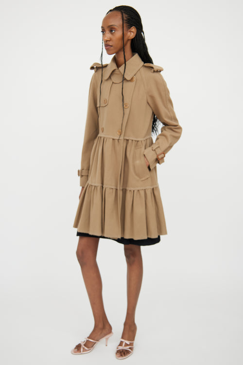 Moschino Brown Peplum Wool Trench Coat