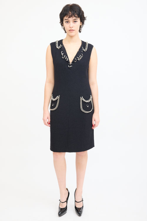 Moschino Black Boucle Chunky Chain Dress