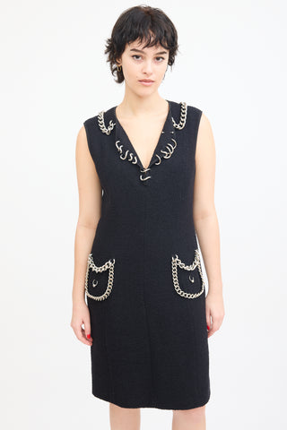 Moschino Black Boucle Chunky Chain Dress